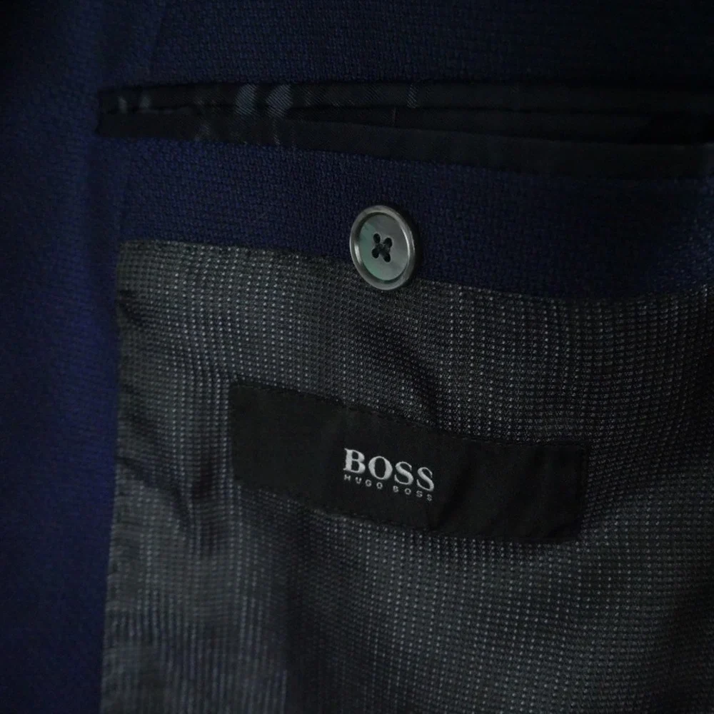 Hugo Boss Mens Blue Wool Stretch Hutson Blazer Jacket Lanificio Tesse Biella 42S